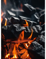 black coal with beautiful red fire