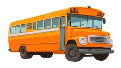 Bright orange school bus, side view.  Simple cartoon style