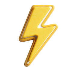 3D rendered, stylized lightning bolt, yellow, with a light cream outline