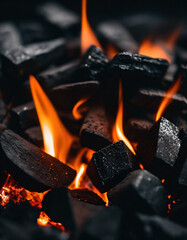 black coal with beautiful red fire