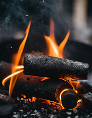 black coal with beautiful red fire