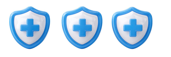 Three blue shields with white plus signs