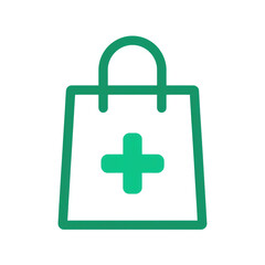 Obraz premium Teal shopping bag icon with plus sign. A teal-outlined shopping bag graphic, against a black background. A teal plus symbol is centered on the bag