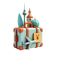 Naklejka premium A vintage suitcase decorated with travel elements.