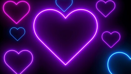 Neon heart shapes on a dark background.