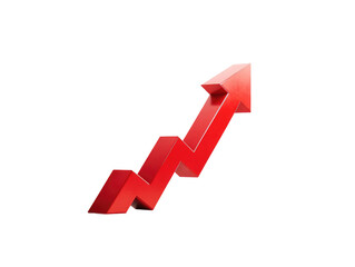 A vibrant red, upward-trending arrow graphic, 3D style, against a solid black background.  The arrow's path is zig-zagging upwards, suggesting a rapid growth trend
