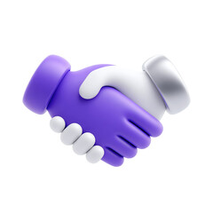 Obraz premium 3D graphic of two hands shaking. Purple and white. Heart shape