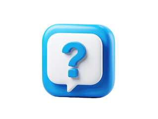 3D square icon, light-blue, question mark
