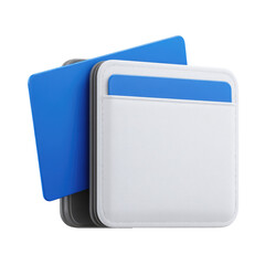 A stylized, square, digital wallet or case, featuring a light gray/white outer shell and a bright blue inner pocket.  It appears 3D-rendered