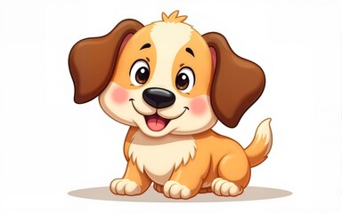 Adorable cartoon dog illustration with floppy ears, friendly smile, and playful expression, perfect for children&rsquo;s books, pet-themed designs and digital art projects. Detailed high quality image.