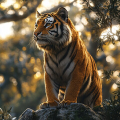 Obraz premium Tiger sitting on rock.
