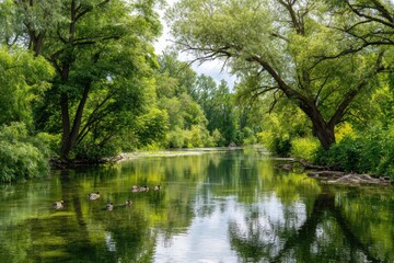 Obraz premium Serene River Scene in Lush Green Forest