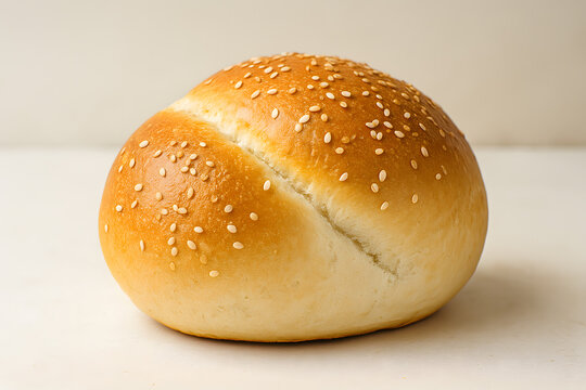 Golden brown sesame seed bun freshly baked to perfection, ideal for burgers, sandwiches, or breakfast rolls with rich texture and flavor