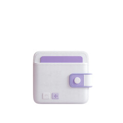 Obraz premium A minimalist, white wallet with purple accents. A small, square, faux leather-like wallet. Features a flap, a small, round button, and a card slot. Simple design