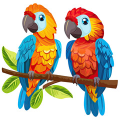 Two colorful parrots perched on a branch