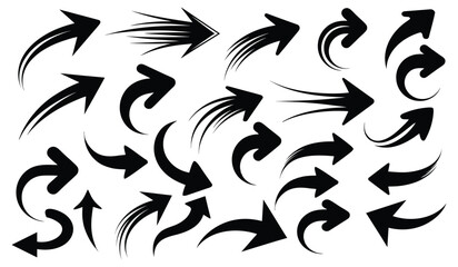 Set of Black and WHITE Arrow Icons Isolated on White Background
