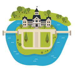 flat vector of island and luxury castle residence