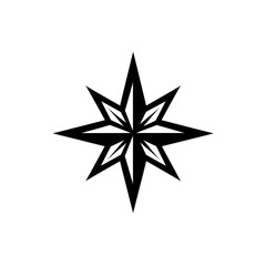 Obraz premium A solid black, symmetrical star shape against a completely black background. Sharp, radiating lines create the star's points