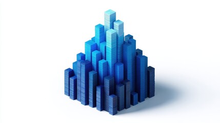Fototapeta premium A 3D stacked column chart clipart, data element, isometric render, blue gradient, isolated on white background
