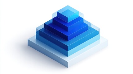A 3D stacked column chart clipart, data element, isometric render, blue gradient, isolated on white background