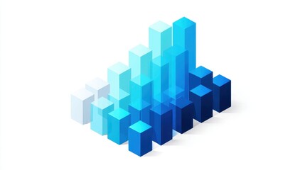 Obraz premium A 3D stacked column chart clipart, data element, isometric render, blue gradient, isolated on white background