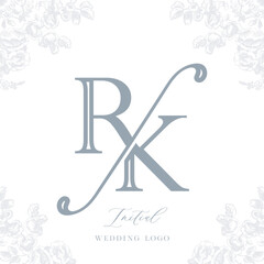 Elegant wedding logo design with intertwined initials RK, showcasing timeless romance and sophistication