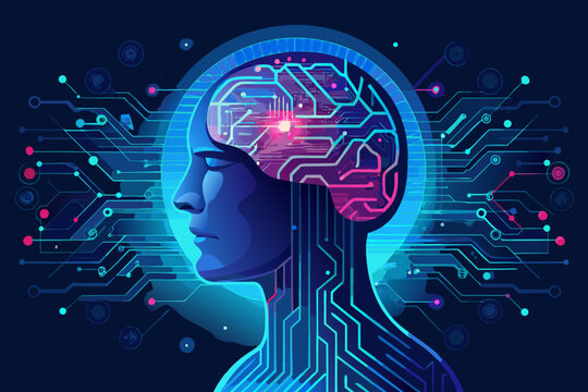 Vibrant digital mindscape with glowing neural pathways and circuitry, symbolizing AI and futuristic consciousness, perfect for tech innovation concepts.