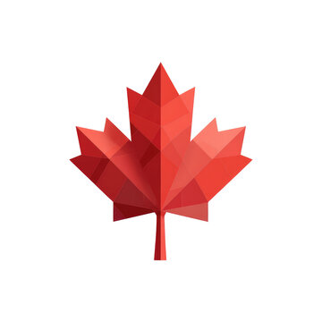 Low-poly, stylized red maple leaf graphic