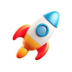 Colorful cartoon rocket icon, 3D style