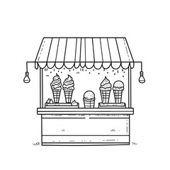Obraz premium Ice cream stand with various cones in sketched design 