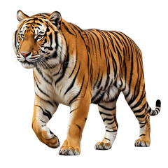 Obraz premium Majestic Bengal Tiger Prowling with Confidence Isolated Against a Black Backdrop Showcasing Striking Orange and Black Fur