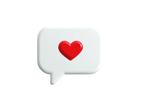 A white speech bubble with a red heart