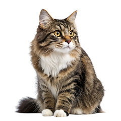 Obraz premium Majestic Brown Tabby Cat with Bright Yellow Eyes Posing Elegantly on a Transparent Background for all Creative Projects