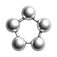 A stylized, 5-atom ring structure.  Silver spheres represent atoms connected by bonds.  Symmetrical shape