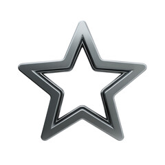 A stylized, metallic star graphic.  A dark gray star with a double-line outline, creating a three-dimensional effect.  The star's points are sharp and precise