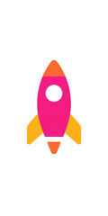 Simple, pixelated rocket icon, vibrant pink and orange