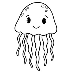 Cute jellyfish black doodle outline.