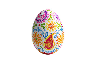 Decorated easter egg with colorful traditional patterns isolated on transparent background