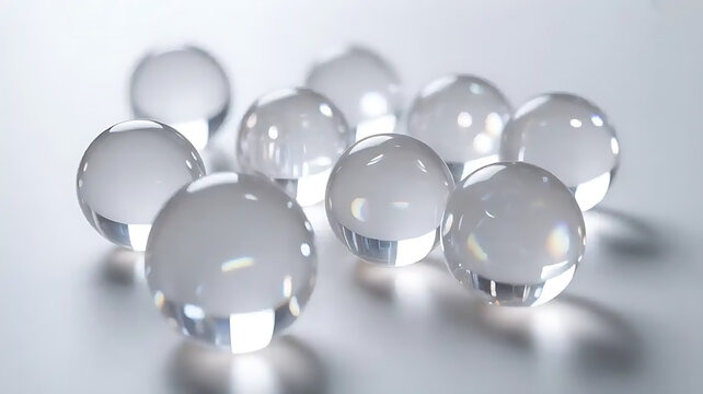 A sparkling background with Glass marble  and white crystal-like elements, creating a festive, shimmering effect with soft bokeh lights.luminous spheres wallpaper. - Powered by Adobe