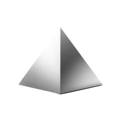A three-dimensional, solid, white pyramid.  It's sharply angled, with a smooth, reflective surface