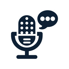 Dark blue microphone icon with speech bubble on white background talk audio 1