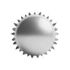 Close-up of a metallic bottle cap.  Circular, bright silver cap with a serrated edge.  Smooth, reflective surface