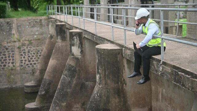 A dam operator is checking the water level in the dam and recording the changes in the water level in the dam