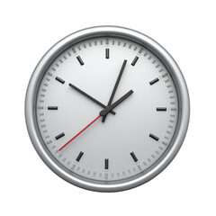 Wall clock with silver bezel and white face.