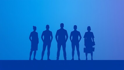 Blue abstract human silhouette on gradient, symbolizing teamwork and corporate collaboration.