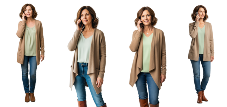 Fashion women talking on the phone isolated on white or transparent background