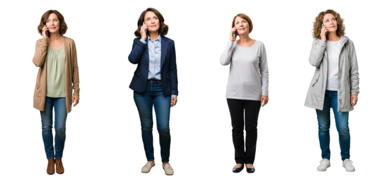 Women talking on the phone isolated on white or transparent background