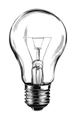 Simple, stylized black and white illustration of a lightbulb.  The bulb is depicted with a glowing interior, and details of the filament and socket are visible