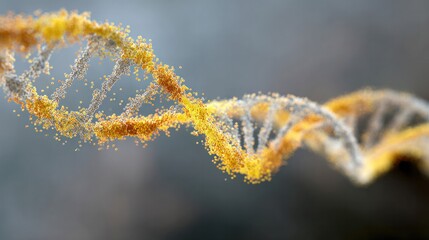 DNA Spiral: A captivating close-up of a shimmering DNA double helix, showcasing the intricate beauty and scientific marvel of life's building blocks.