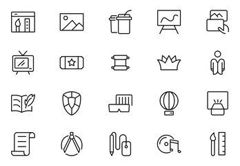 Art and culture line icon set. Creativity, sculpture, architecture, museum, theater, gallery and painting. Thin outline icons pack. Vector illustration. editable stroke